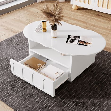 Mesa de centro 100 x 60 x 40,5 cm de madera blanca con almacenaje FloraGrace (1/5)