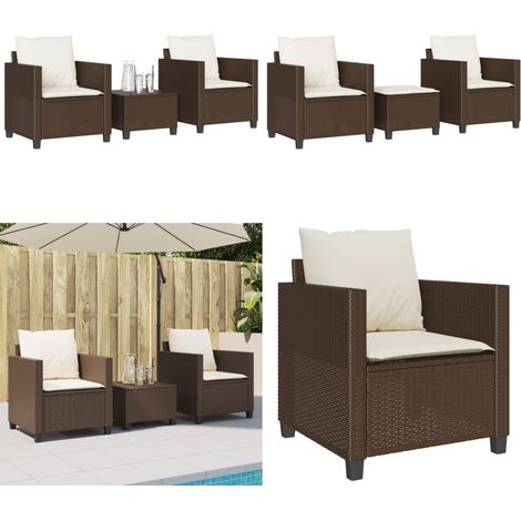 3-tlg. Bistro-Set mit Kissen Braun Poly Rattan - Gartensets - Outdoor Furniture - Gartenmöbel - Balkonmöbel - Bistro-Set - Home & Living (1/5)