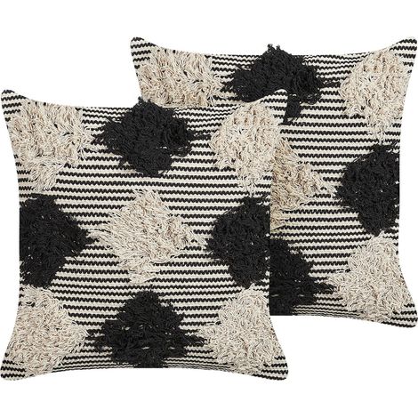 Dekokissen 2er Set BHUSAWAL Baumwolle 50 x 50 cm Schwarz Geometrisches Muster