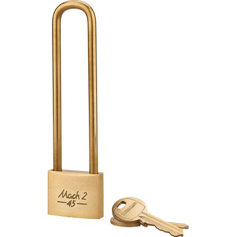 Lucchetto Mach 2 45mm, arco alta e monoblocco in ottone, da esterno, anticorrosione, 2 chiavi  - THIRARD