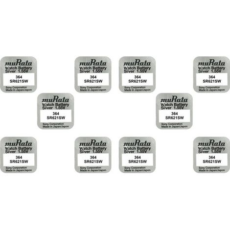 .MURATA 364 SR621SW Watch Battery Silver 1,55V LOT DE 10 PILES.
.
.
.
.