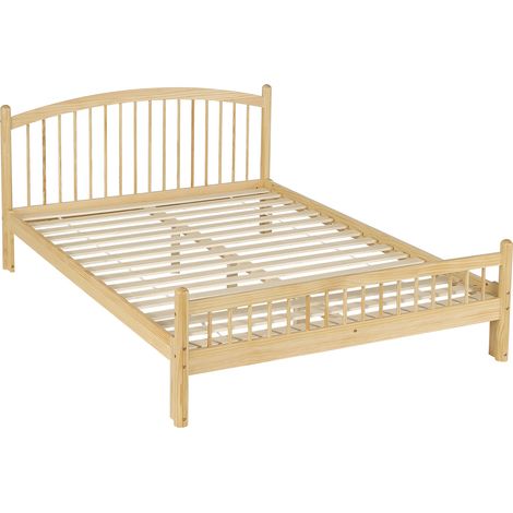 Lit en bois massif, design minimaliste simple, tête de lit classique à barreaux, sommier à lattes stable, lit simple universel, naturel, 140x200cm (1/5)