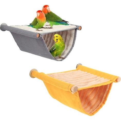 Hamaca para loros de 2 piezas, Hamaca suave y cálida para jaulas de animales, cacatúas, agapornis, cacatúas, canarios y hámsteres, Gris, amarillo (1/5)