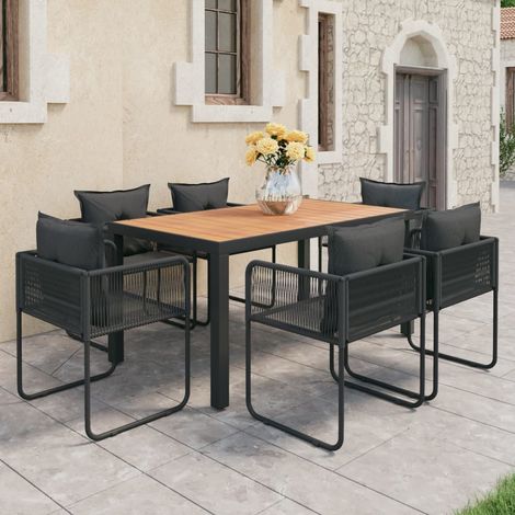 Set de comedor de jardín de 7 piezas PVC ratán negro y marrón (1/5)