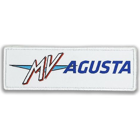 Patch Toppa Ricamata Scritta per MV Agusta, Ricamo Alta Definizione, Termoadesiva, Made in Italy, Licenza Ufficiale, Bianco, 100 mm (1/5)