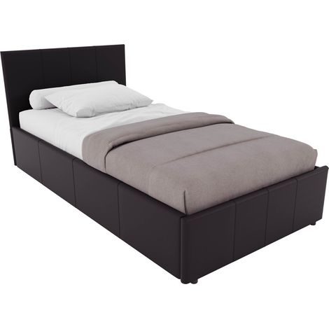 Lisbon Single Ottoman Faux Leather Bed, Brown & Gel Memory Foam Pocket Spring Mattress, Single (1/5)