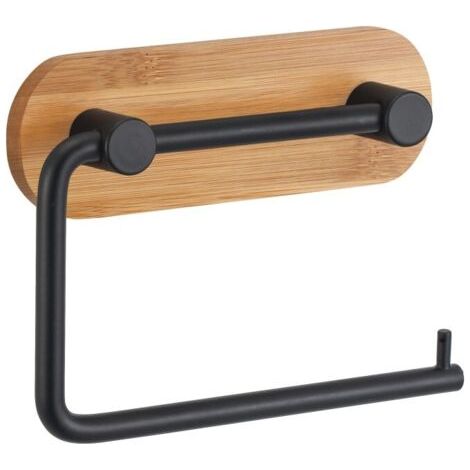 Porte rouleau papier wc adhésif YONO Acier Noir mat & Bambou MSV (1/4)