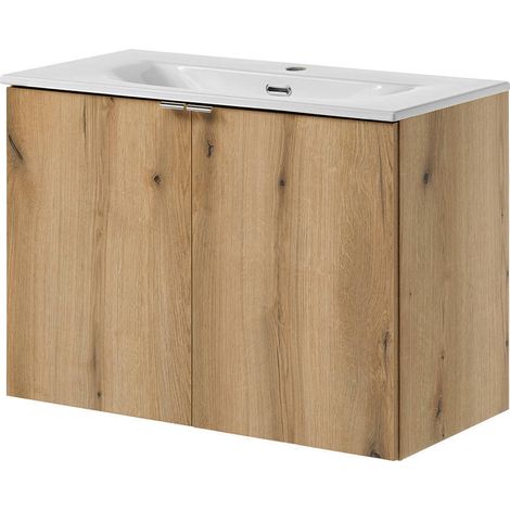 Waschtisch Skelbolu mit Türen 80x57x39 cm Eicheoptik [en.casa]