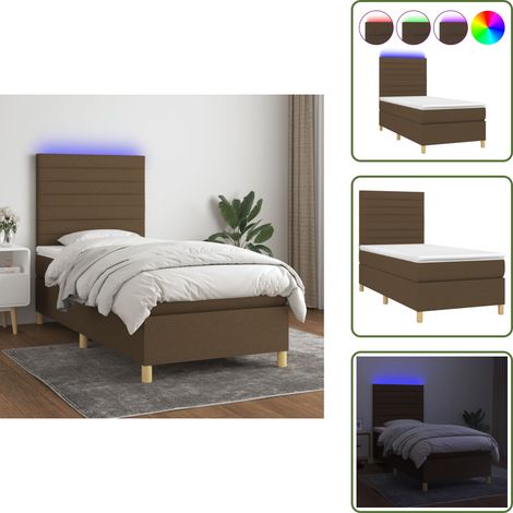 Cama con cabecero ajustable - vidaXL Cama box spring colchón y luces LED tela marrón oscuro 90x200cm - Cama con tira LED