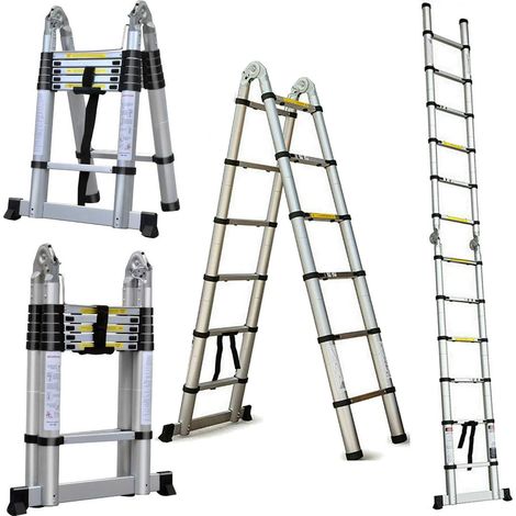 3.8M 12.5ft Telescopic Ladders Extending Folding Steps 150kg 330lb Capacity Aluminium Portable Multi Function for Home Loft Office Roof Work DIY Builder Indoor Outdoor (1/5)