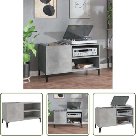 The Living Store Armoire à disques gris béton 84,5x38x48 cm bois d'ingénierie - Meuble À Disques - Armoire À Disques - Rangement Vinyl - Étagère Disque - Support Tournivelle (1/5)