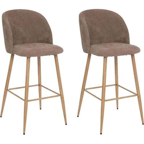 Lot de 2 chaises de bar en velours côtelé avec des pieds effet bois, coloris taupe - Longueur 48 x Profondeur 56 x Hauteur 106 cm (1/4)