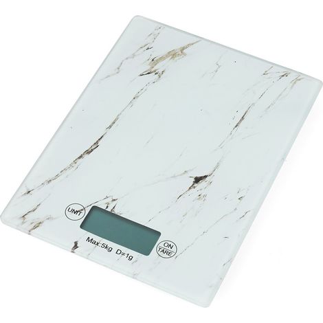 Bilancia da cucina elettronica 5 kg, colore bianco marmo.