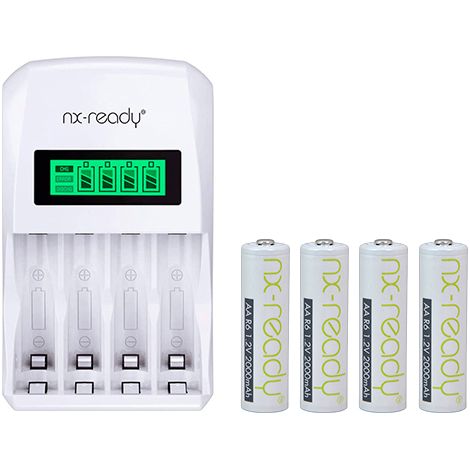 NX - Chargeur piles rapide NX READY pour 4AA ou 4AAA NiMH/NiCd + 4 accus AA NX READY 1.2V 2000mAh
