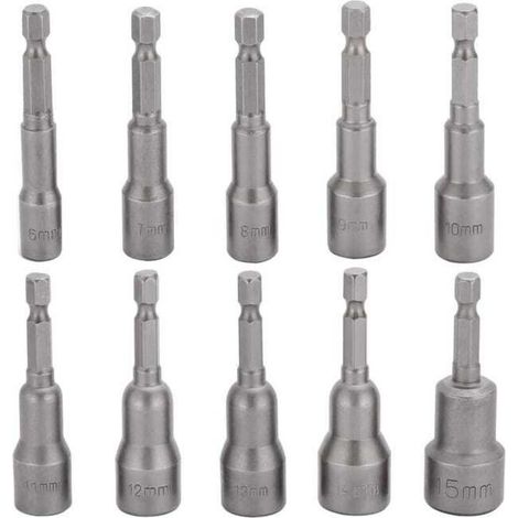 10 punte per trapano a percussione (6-15 mm), set di punte esagonali magnetiche, set di dadi magnetici, set di dadi esagonali da 1/4"