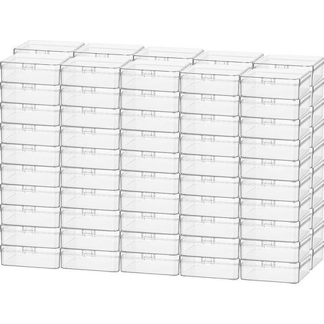Lot de 100 Mini Boîtes Rangement Plastique Transparent, Boîtes de Rangement Carrées avec Couvercles à Charnière pour Petits Articles et Projets d'Artisanat (6,5 x 6,5 x 2 cm) (1/5)
