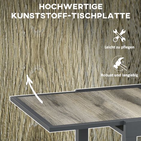 Table de jardin extensible avec plateau imitation bois, aluminium, beige et gris, 160 x 80 x 75 cm (1/5)