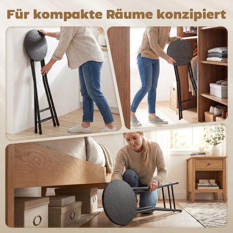Lot de 2 tabourets de bar escamotables en acier, chaises de cuisine à double repose-pieds, dimensions 34 x 30 x 70 cm, couleur noire (1/4)