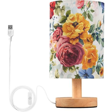 Jolies fleurs de fond blanc lampes table LED pour dortoir (1/5)