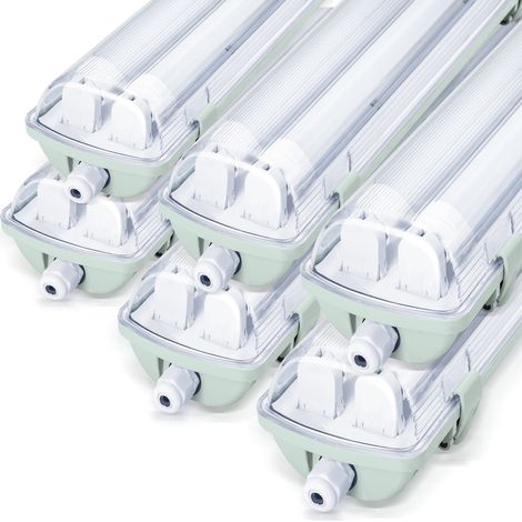 Jiubiaz 6 tiras de luces LED impermeables para tubos T8, IP65, 120 cm, 2 x 18 W, blanco neutro (1/5)