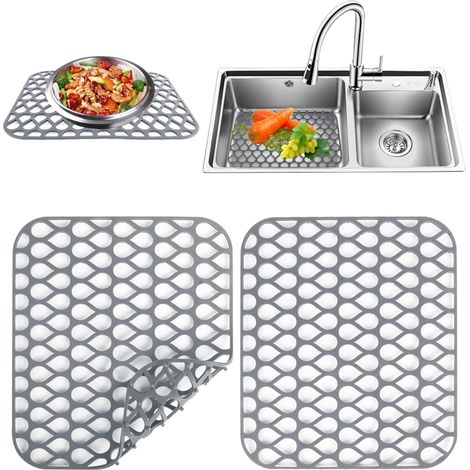 Set de 2 Tapis de Protection en Silicone pour Évier de Cuisine (1/4)