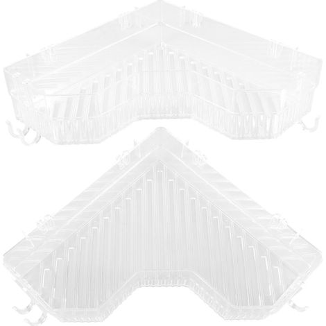 Corner shelf, wall-mounted, no drilling required, for bathroom, 2 pieces, made of sturdy plastic, for shampoo storage in small bathrooms (1/5)