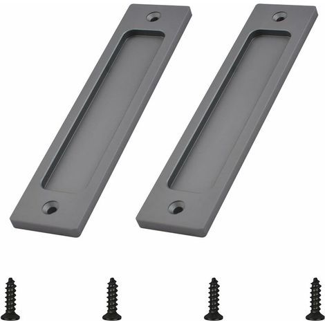 Schwarzer rechteckiger Schiebetürgriff, eingelassener Aluminium-Schiebetürgriff mit Befestigungsschrauben, geeignet für Schiebetüren (mattgrau, 2 Stück) (1/5)