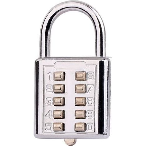Cadenas à bouton-poussoir sécurisé, combinaison à 10 chiffres offrant une sécurité accrue pour de multiples usages, notamment les clôtures, les boîtes à outils, les sacs, les coffres et les armoires. (1/5)
