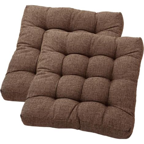 Coussin de chaise carré - convient pour la maison, le bureau, la salle à manger, la cuisine, 53 cm, marron, lot de 2 (1/5)