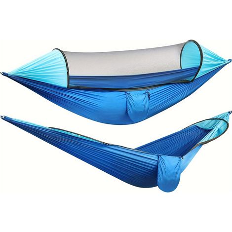 Hamac anti-moustique automatique à montage rapide pour camping en extérieur, en nylon avec poteaux, capacité de charge 661, bleu saphir et bleu clair (1/5)
