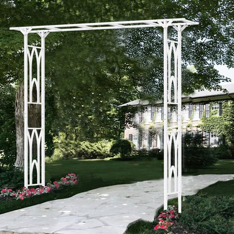 Arche de jardin 3D blanche : arche de mariage en métal robuste et treillis de pergola d'extérieur — Idéale pour les mariages et les fêtes (1/5)