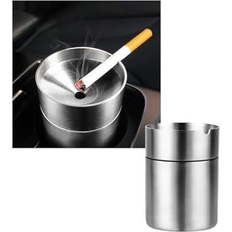 Ohleats Cendrier de voiture en acier inoxydable, coupe-vent, portable, cendrier amovible pour porte-gobelet de voiture, accessoires universels d'intérieur de voiture (taille S) (1/5)