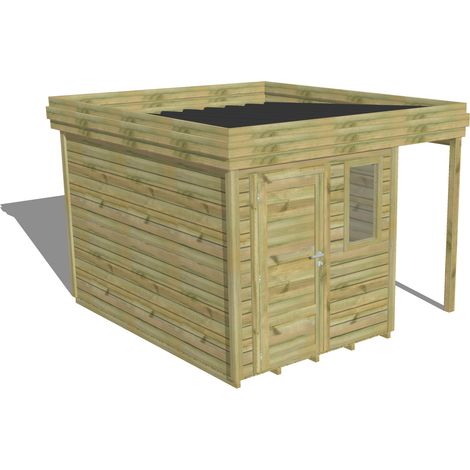 ABRI DE JARDIN bois Pin autoclave 27mm - 3,14x3,44m / 10,8m2 - Bac acier - Plancher bois (1/5)