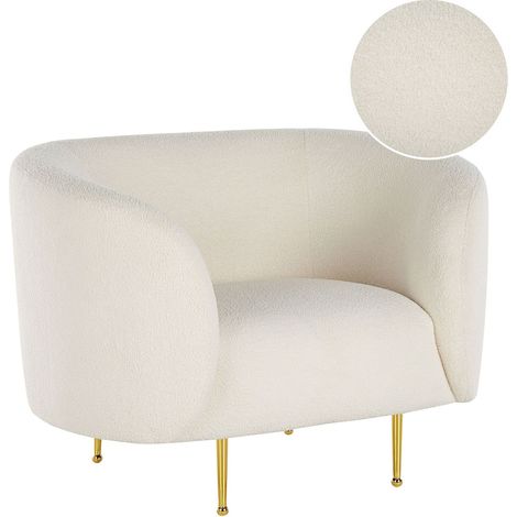 Poltrona morbida in poliestere bianco con gambe dorate stile glamour Loen