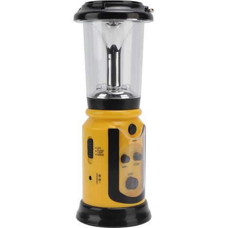 Radio-lanterne avec poignée, rechargeable par USB, multifonction, radio AM/FM, lampe torche LED pour le camping et la randonnée, jaune (1/5)