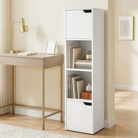Libreria Moderna con 2 Armadietti e Ante a 4 Ripiani, 30x29x119 cm, Bianco (1/5)