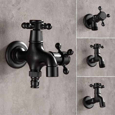 Moderner schwarzer Außenwasserhahn für Kaltwasser, Wandarmatur für Garten, Bad, Waschmaschine und Wischmopp (Farbe: Jy04b) W (1/5)