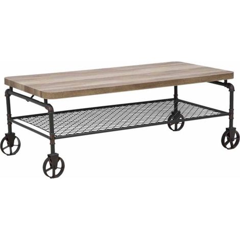 Home Heavenly® - Mesa de centro Rustic, Mesita auxiliar Rústica Industrial, Madera de Roble, Patas de metal negro. Medidas: 110x60x43 cm. (1/5)