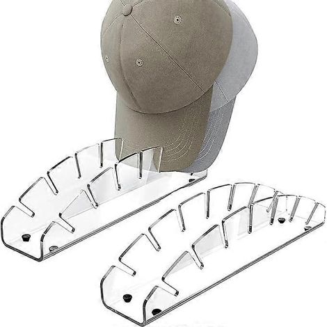 Rangement pour casquettes, porte-casquettes pouvant contenir 14 casquettes de baseball, crochet pour casquettes, présentoir à casquettes de baseball, installation facile, sans perçage (lot de 2 transp (1/5)