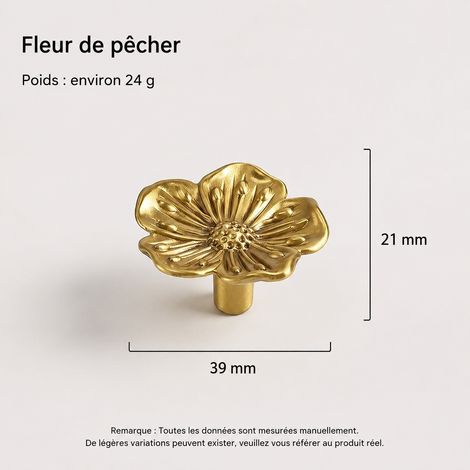 Bouton de meuble en laiton T26019-4 fleur de pêcher finition mate t26019-4 réf 9338 3,9 × 2,2 × 2,2 cm 24 g – Livraison gratuite
