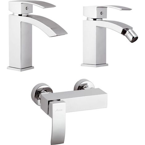 Set miscelatori doccia a incasso esterno lavabo e bidet in ottone cromato Mariani linea Marte