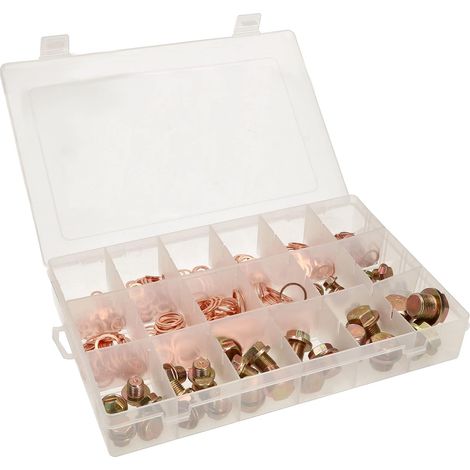 KOTARBAU Assortiment de 534 vis de vidange d'huile et joints en cuivre dans une boîte de rangement. (1/5)