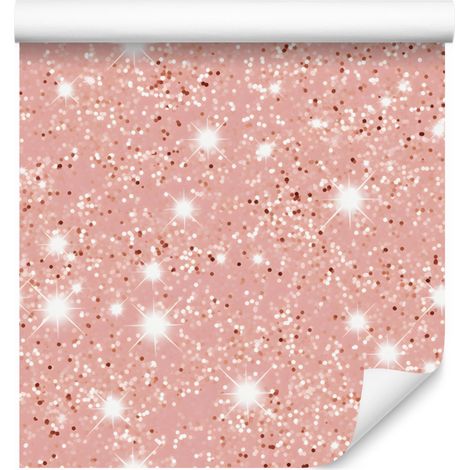 Papier peint à paillettes corail et blanches, fond corail pour salon et chambre 50x1000 cm (1/5)