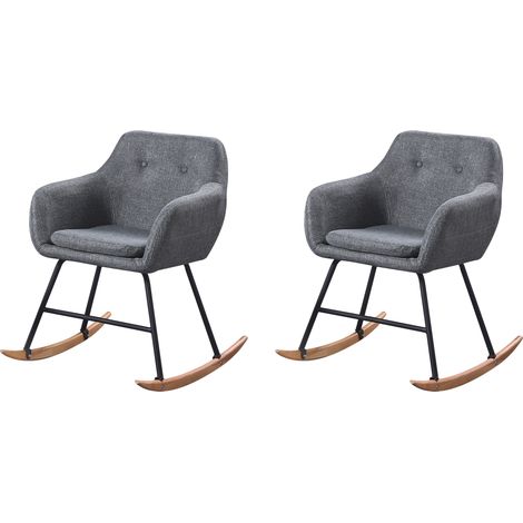 Hobag – Lot de 2 chaises scandinaves à bascule – Pieds en hêtre massif – Tissu rembourré gris foncé – Hauteur d’assise 47 cm (1/4)