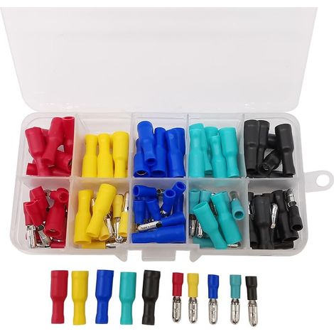 Lot de 100 connecteurs de Fils isolés mâles et Femelles, kit Assorti de bornes à for câblage 22 à 16 AWG (1/5)