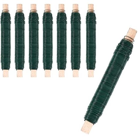 Fils de Fer Vert Ø 0,71 mm - Longueur 35 m - Fil Métallique Souple pour Jardinage, Art Floral et Bricolage - Bâtonnet en Bois (1/5)