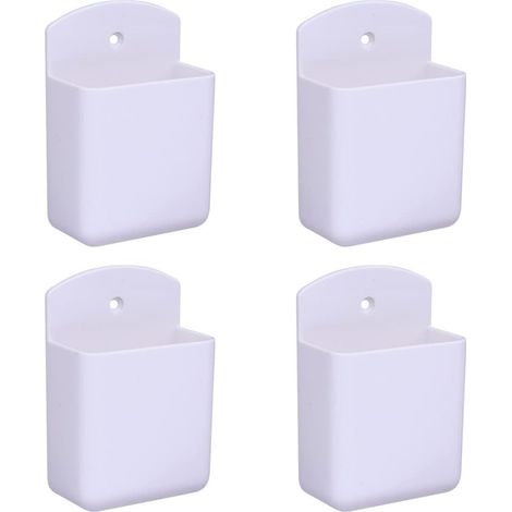 Sollbry Caja de almacenamiento de medios de pared con soporte para control remoto, color blanco, paquete de 4, autoadhesiva, para el hogar, la oficina, el dormitorio y la sala de estar. (1/3)