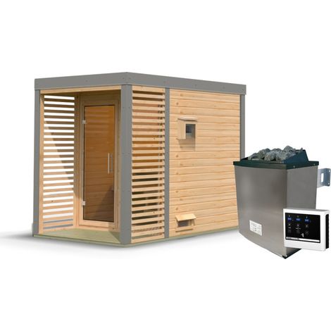 Sauna Extérieur Ares Karibu 2-4 Places Epicéa 38mm Poêle 9kW (1/5)