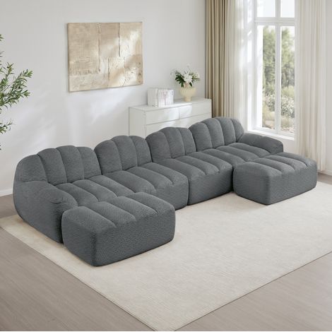 Modulares U-Sofa für 4 Personen mit 2 Ottomans, 366 x 165 x 79 cm, grau HAVRYA (1/5)