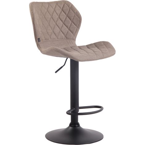 Taburete de bar x1 con costuras decorativas en forma de rombo en tela topo y metal negro 100004662